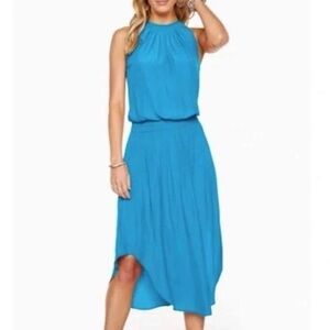 Ramy Brook Turquoise Halter High-Low Midi Dress